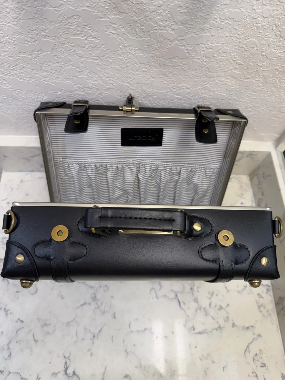 Urecity Vintage 12” Train Case Makeup Travel Trunk Black Carry-On Suitcase